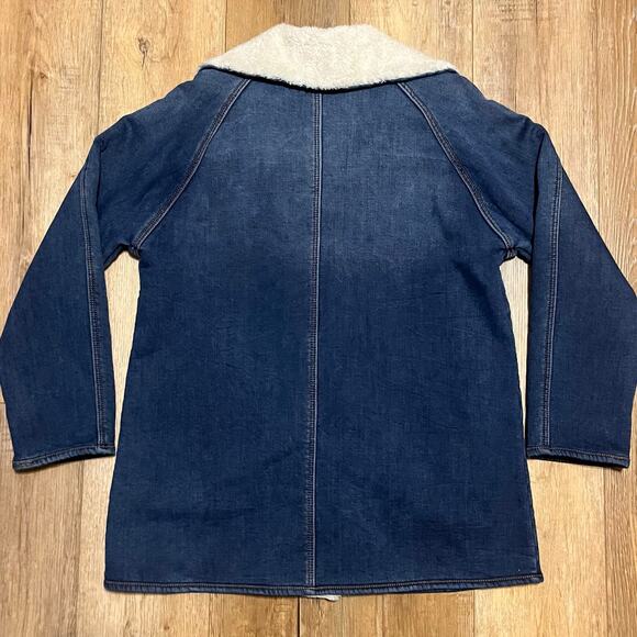 DG2 Diane Gilman Vtg Style Denim Sherpa Coat Size L P Indigo Blue 70s Trucker - Picture 5 of 8